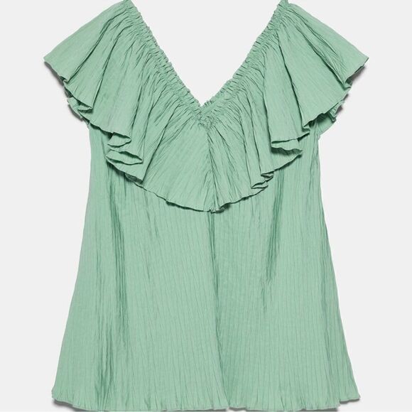 ZARA green Voluminous Pleated Dress - Picture 3 of 17